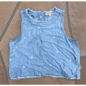 Cloth & Stone Button Back Top Womens Small Blue Chambray Sleeveless Tank JH